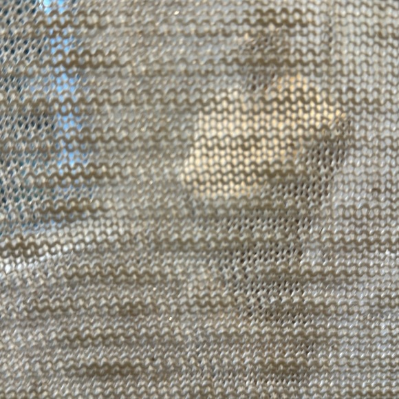 Monteau of Los Angeles cream and tan striped knit cardigan with lace trim. Small - Picture 9 of 9